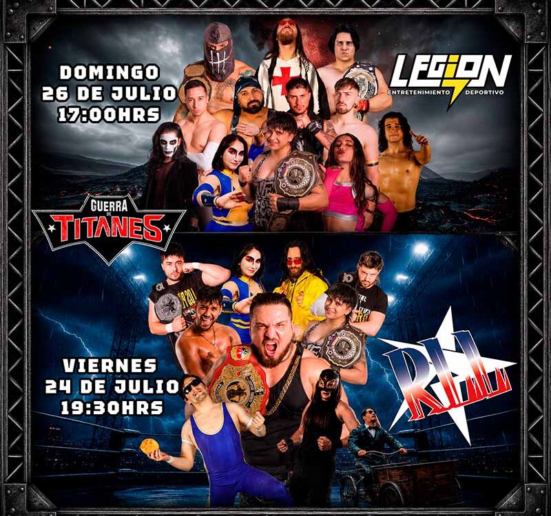 Afiche del fin de semana de lucha libre de Guerra de Titanes Chile, funciones viernes 24 y domingo 26 de julio
